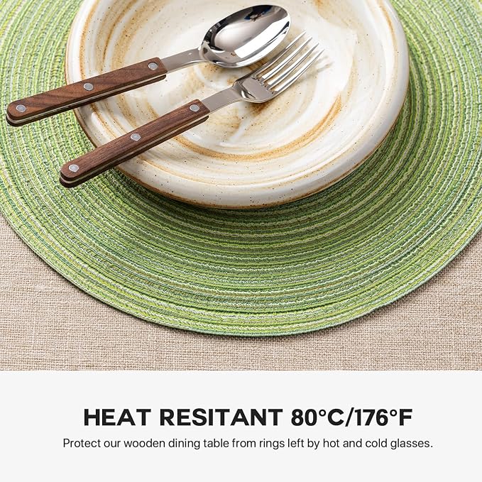 Round Placemats Set of 8 Woven Placemats Washable Braided Table Mats for Dining Table Heat Resistant Non-Slip Circle Place Mats(Green)