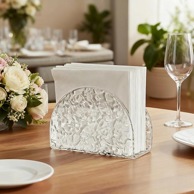 Acrylic Napkin Holder for Table,Thick Napkin Holders with water ripple texture for Paper Napkins & Kitchen Tables & Parties and weddings Suitable for all events (Semicircle)