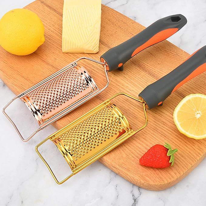 Professional Cheese Grater with Anti-Slide Handle, Gold Stainless Steel Cheese Grater Handheld, Grater Hand Crank, Practical Kitchen Gadgets, Graters for Cheese, Chocolate, Spices (Short)