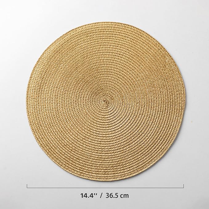 Baroyal Round Placemats Set of 8 Plastic Woven Placemats Washable Wipeable Table Mats for Dining Table Heat Resistant Non-Slip Circle Place Mats (Tan)
