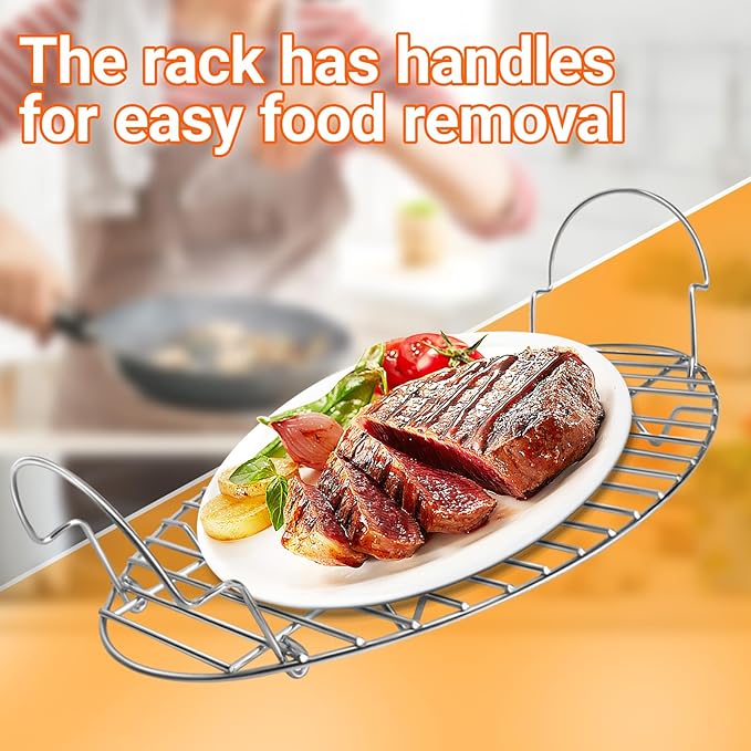 16.5inch Oval Roasting Rack for Oven, Stainless Steel Cooling Rack with Handle Wire Rack for Cooking, Grilling, Drying, Gifts for Mom Woman Wife Men
