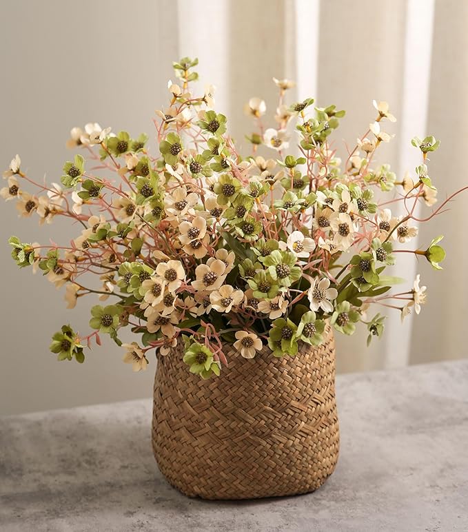 florisso Artificial Wild Flowers Indoor, 12 Pcs Long Stems Fake Flowers Silk Faux Flowers for Vase Filler Table Centerpiece Floral Arrangement Home Decor, Green Ivory