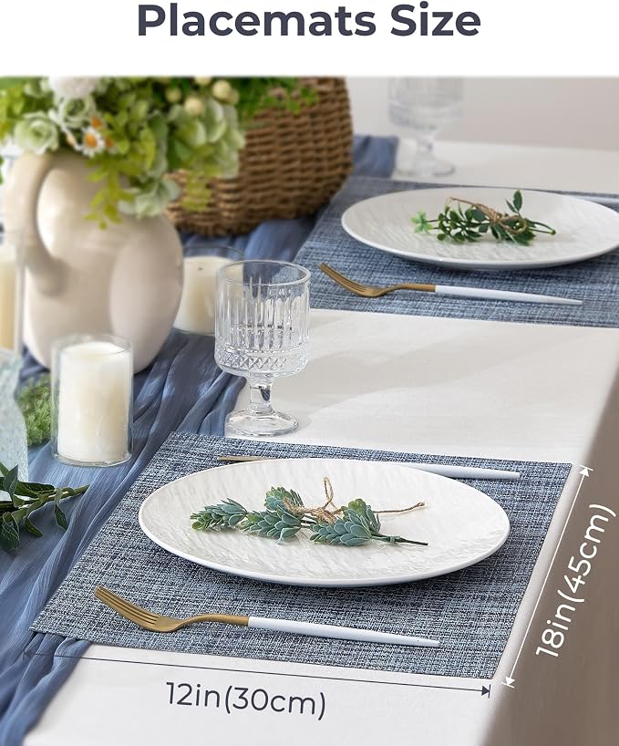 Leetaltree Deep Navy Woven Placemats Set of 24 - Heat Resistant Non-Slip Place mats for Dining Table, Washable Durable PVC Vinyl Woven Table Mats(Deep Navy, 24)