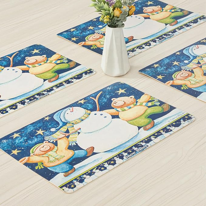 Placemats Set of 4-Waterproof Heat Resistant Non-Slip Washable Table Mats for Dining Table,12 x 18 inch Snowman