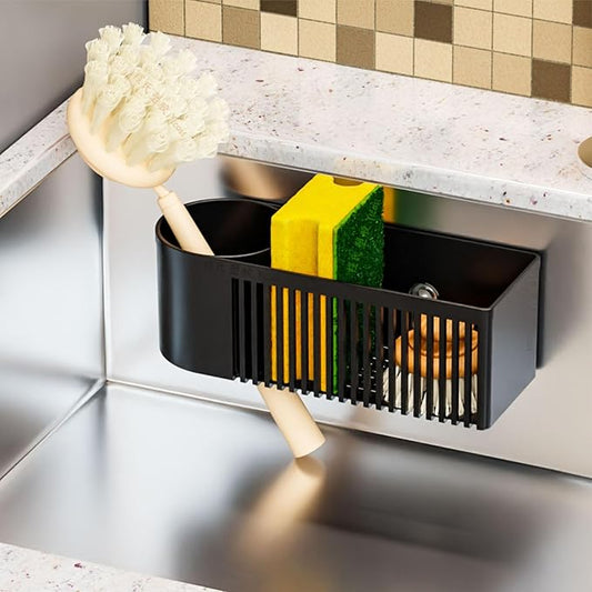 SUOXING Rustproof Sponge Holder for Kitchen Sink,2-in-1 Dish Wand Holder with Suction Cup and Adhesive for Scrub Brush,Scrubber,Dish Sponge,Spinge Holder,In Sink Organizer & Basket Accessories,Plastic