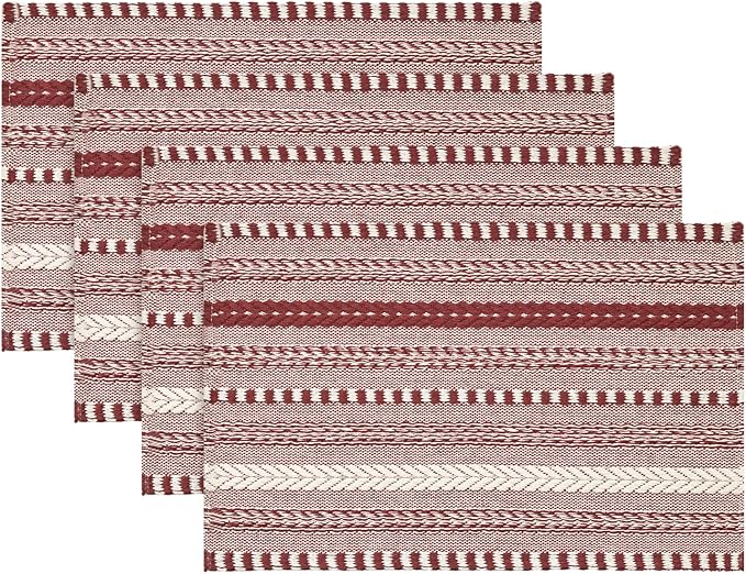 Artoid Mode Red Farmhouse Woven Braided Stripe Placemats Set of 4,12x18 Inch Seasonal Holiday Table Mats Party Kitchen Dining Decoration