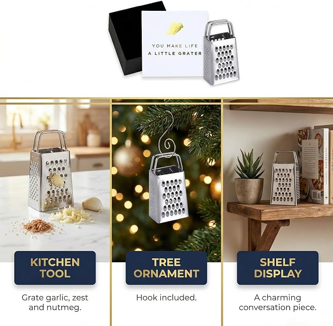Mini Cheese Grater Gift Set - Funny Chef Gift, Friends, Coworkers, or Foodies | “You Make Life a Little Grater” Card, Mini Grater & Gift Box | Stainless Steel Small Grater Kitchen Tool