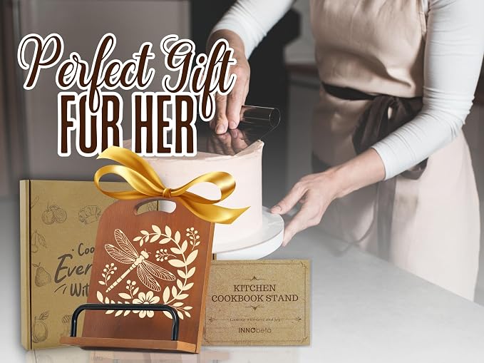 INNObeta Cookbook Stand for Kitchen Counter, Adjustable Tablet Recipe Book Holder, Perfect Gifts for Women, Mom, Grandma on Birthday, Unique Kitchen Decor, Dragonfly