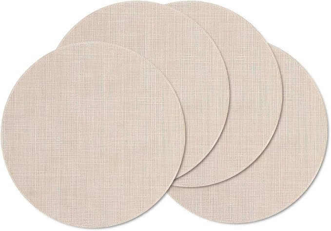 Niviy Beige Round Placemats Set of 4, 15 Inch Washable Easy to Clean Heat-Resistant Anti-Skid Beige Placemats for Holiday Party Kitchen Dining Room Decoration