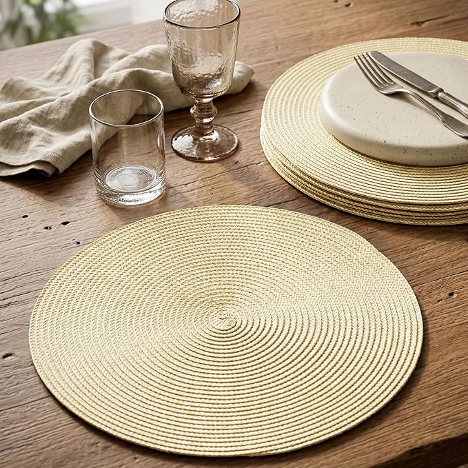 AHHFSMEI Round Placemats Set of 8 Heat Resistant Washable Non-Slip Woven Braided Table Mats for Dining Table Kitchen & Home Decor (Beige,8)