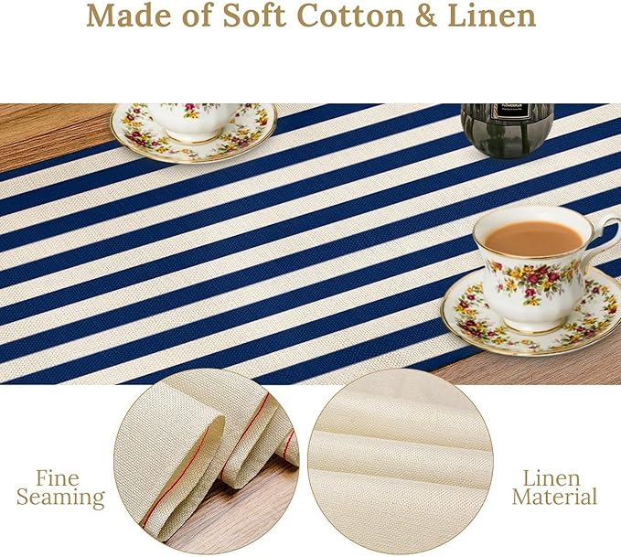 Striped Table Runner,Vintage Navy Blue Abstract Striped Table Runner for Kids Boys Home Decor Kitchen Restaurant Party Potluck 13x60 Inch
