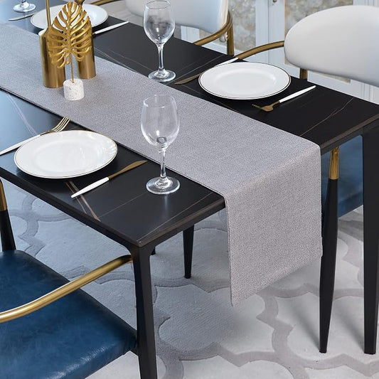 Dinning Table Runner Cloth 12 x 60 Inches Farmhouse Kitchen Coffee Burlap Table Runner Cloth for Holiday Party, Grey