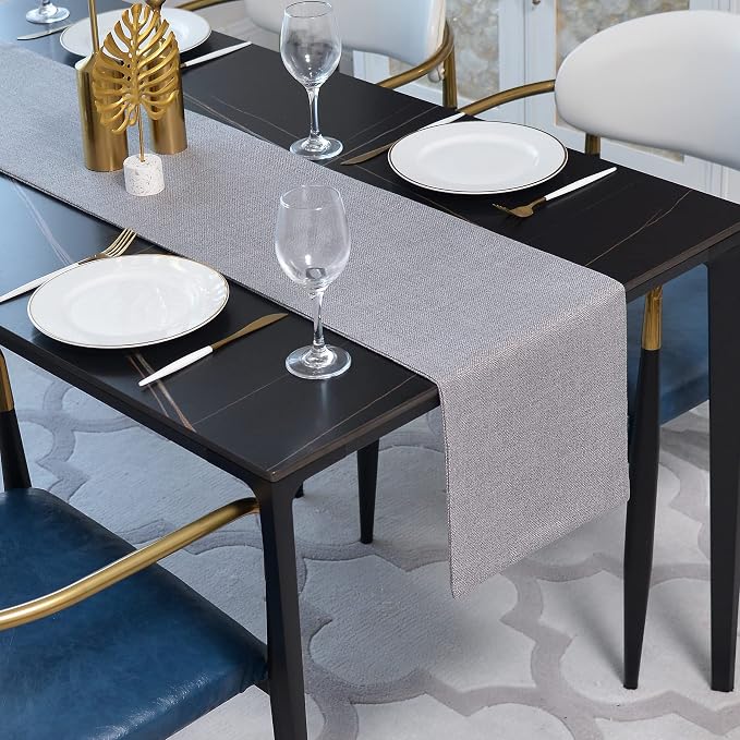 Dinning Table Runner Cloth 12 x 90 Inches Farmhouse Kitchen Coffee Burlap Table Runner Cloth for Holiday Party, Grey