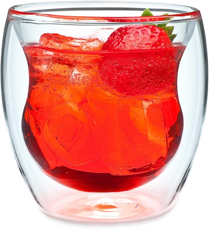 Curva Artisan Series Double Wall Beverage Glasses and Tumblers – Set of 4 Unique 8 oz Thermo Insulated Drinking Glasses