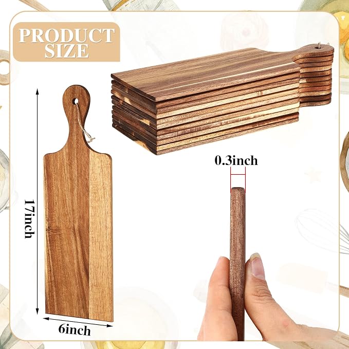 Patelai 6 Pcs Cutting Board Set with Handles Laser Engraving Wooden Charcuterie Kitchen Plain Serving Chopping Board Bulk for DIY Housewarming(Acacia Wood,17 x 6 Inch)
