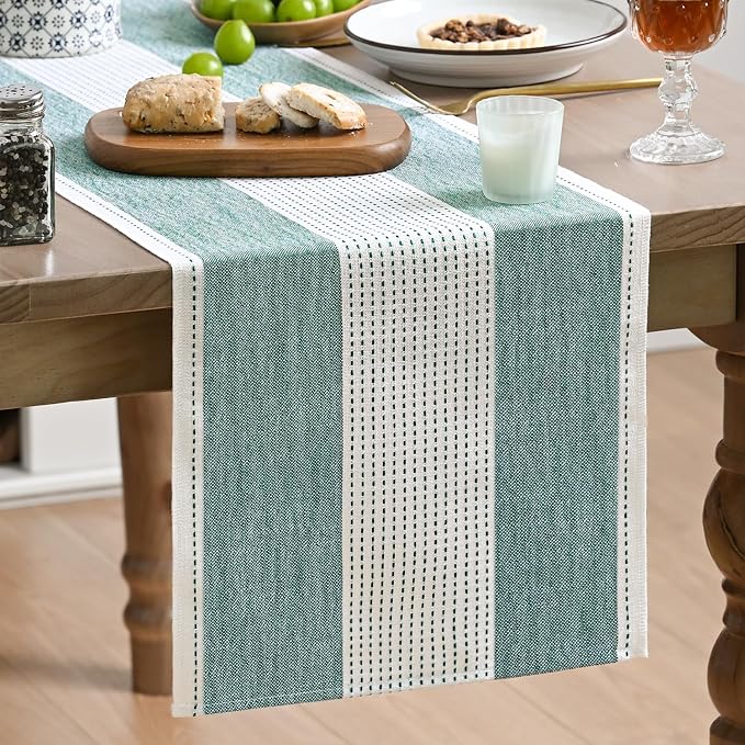Artoid Mode Forest Green Farmhouse Rustic Table Runner, Seasonal Macrame Fabric Kitchen Dining Holiday Wedding Table Decor for Home Party 13x108 Inch