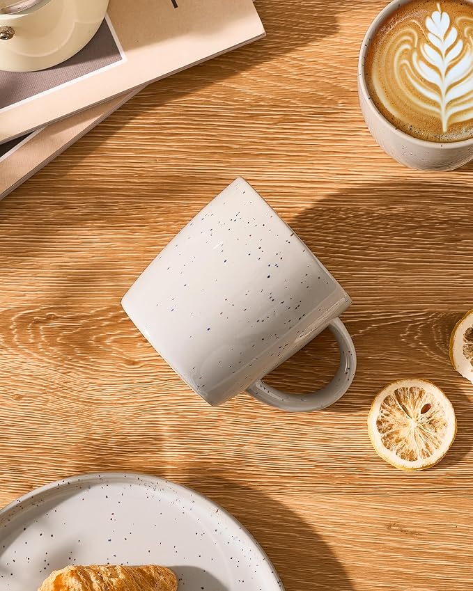 famiware Coffee Mugs Set of 6, Meteor 13 oz Ceramic Mug Cup Set with Handle for Coffee, Tea, Cappuccino, Latte, Milk, Creamy White