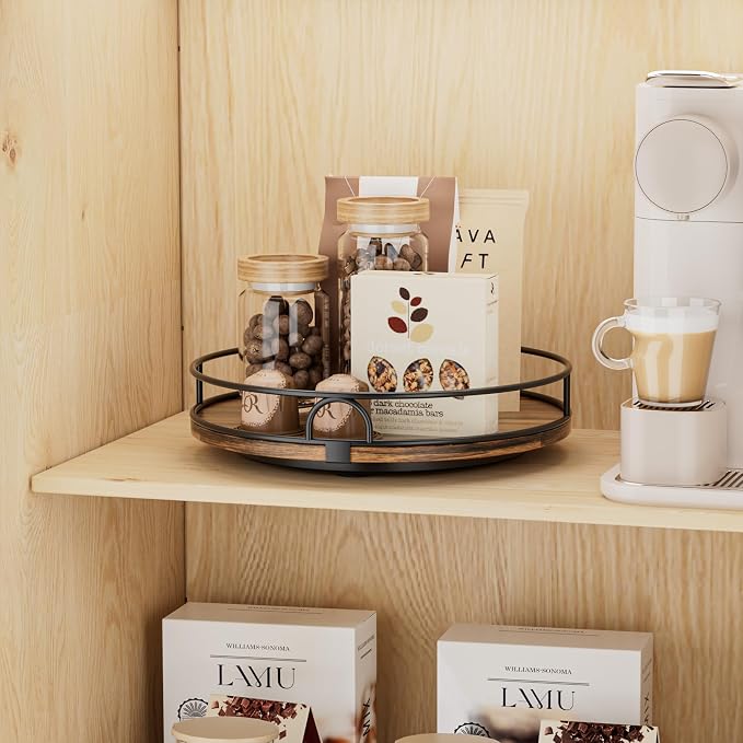 LAMU 12'' Lazy Susan Organizer for Table Top,Wooden Lazy Susan Turntable for Cabinet,Kitchen,Spice Organization,Bathroom Vanity,Rotating Pantry Storage for Table Decor