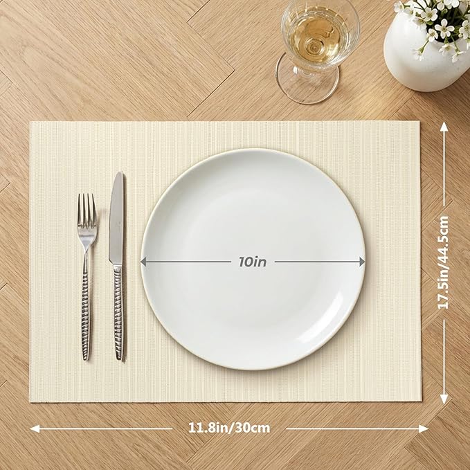 AHHFSMEI Placemats Set of 6 Woven Vinyl Non-Slip Heat Resistant Stain Resistant Easy Clean Place mats for Dining Table(Beige)