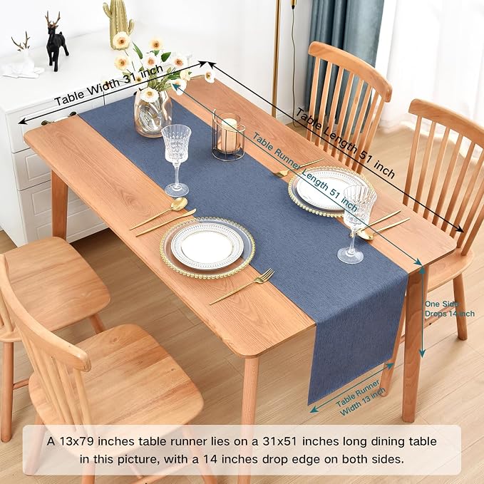 Farmhouse Rustic Table Runner Mist Blue Faux Linen Table Runners Water Resistant Table Runner 72 inches Long for Living Room Dresser Bedroom Kitchen Dining Party 13x72 Inch