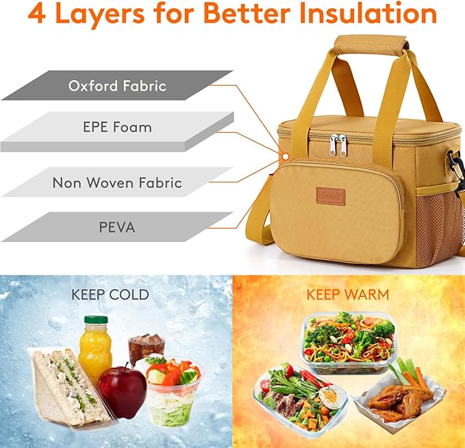 Lifewit Medium Lunch Bag, Insulated Lunch Box, Soft Cooler Cooling Tote for Adult Men Women, Brown 12-Can (9L)