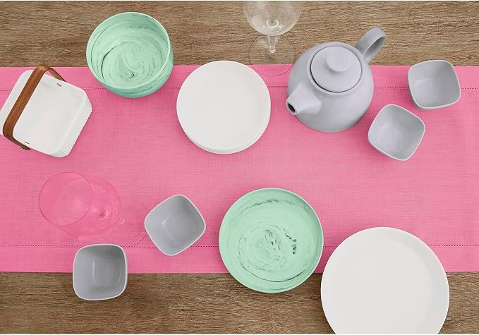 Solino Home Linen Flamingo Pink Table Runner 144 Inches Long - 100% Pure Linen Extra Long Table Runner 14 x 144 Inch for Summer - Classic Hemstitch