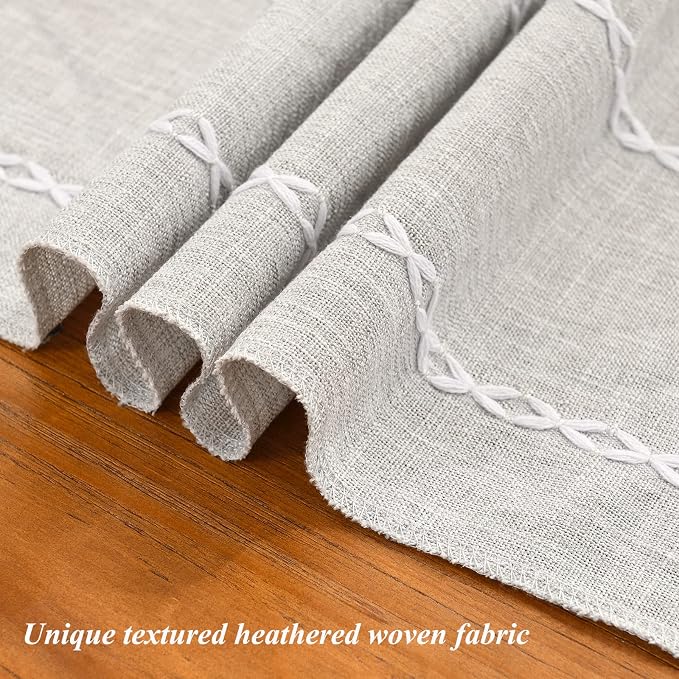 Wracra Rustic Linen Table Runner Farmhouse Style Table Runners 108 inches Long Embroidered Table Runner with Hand-Tassels for Party, Dresser Decor and Dining Room Decorations (Light Grey, 13"×108")