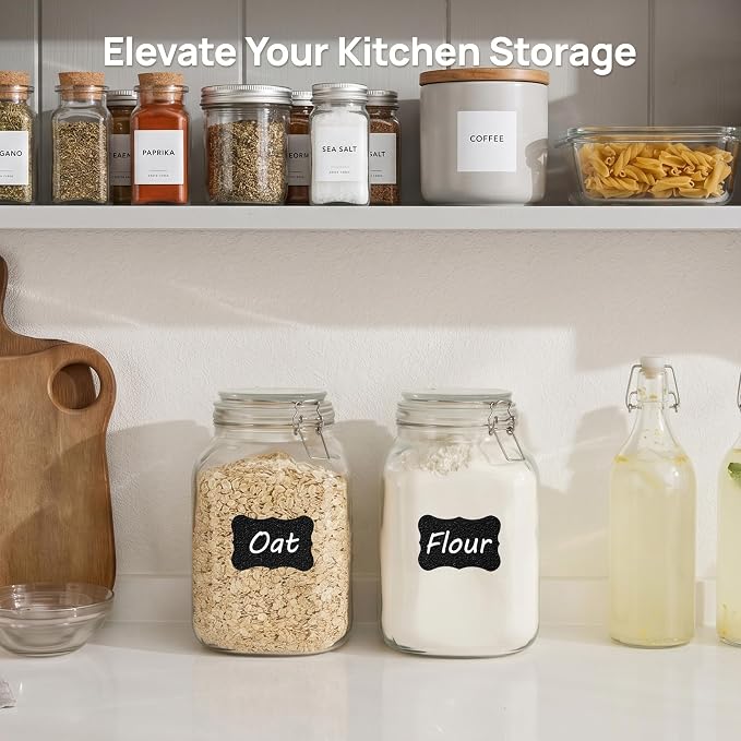 Vtopmart 2 Pack 1.1 Gallon Glass Storage Jars with Airtight Clamp Lids, 140oz Square Canisters with Wide Mouth & Measurement Marks, Large Food Containers for Flour, Sugar, Rice, Pickling & Fermenting