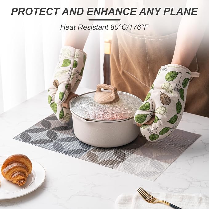 CADONO Placemats Set of 4 Washable Indoor/Outdoor Vinyl Place Mats for Dining Table Durable Non-Slip Heat Resistant PVC Weave Table Mats（Petal Pattern - Coffee Color Series）