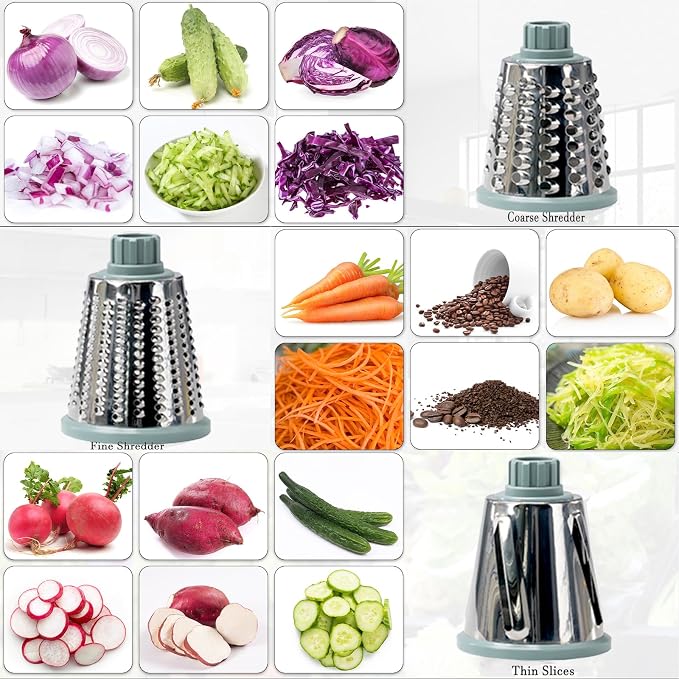YOUCZON Rotary Cheese Grater Multi-Purpose Stainless Steel Cheese Shredder - Cheese Grater With Handle Effortless Grating of Carrots, Potatoes, Vegetables, and Fruits (blue)