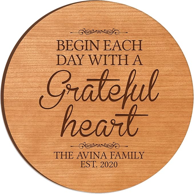 LifeSong Milestones Personalized Cherry Wood Lazy Susan Kitchen Turntable Everyday Design Ideas 12” Engraved Decorative Serving Centerpiece Family (Begin Each Day)