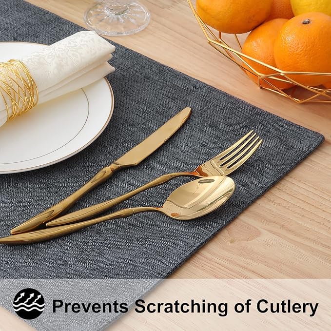 homing Faux Cotton Linen Placemats Set of 4, Cloth Washable Farmhouse Dining Table Mats for Indoors & Outdoors, Easy to Clean, Charcoal, 13 x 19 Inch