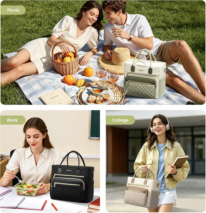 LOVEVOOK Insulated Lunch Bag Women,Wide Opening Adult Lunch Box Women with Cup Holder,Large Leakproof Cooler Bag for Work Picnic Beach Family College Mom,Lunch Teacher Tote Bag for Gift