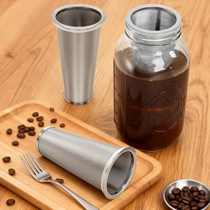 Goaste 3 Pack Cold Brew Coffee Filter for 32oz / 1Quart Wide Mouth Mason Jar, 304 Stainless Steel Strainer with Seal Ring, Coffee Tea Infuser Ultra Fine Mesh for Iced Coffee, Lemonade, Fruit Drinks