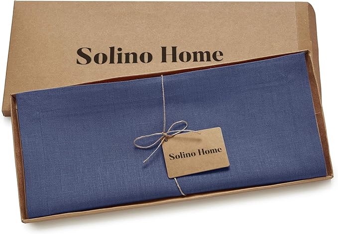 Solino Home Linen Table Runner 36 Inches - 100% Pure Linen Vintage Blue Table Runner 14 x 36 Inch Ideal for Dresser and Coffee Tables - Diana Medium Weight, Spring, Summer