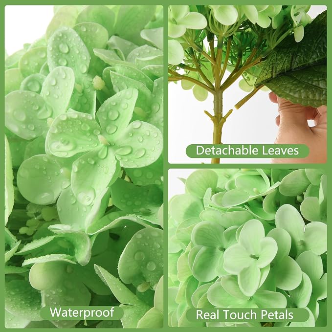 Real Touch Faux Hydrangea Flowers in Glass Vase, No Watering Needed Silk Hydrangea Artificial Flowers for Farmhouse Wedding Decor Dining Table Centerpiece Bedroom Decor
