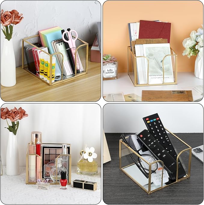 Sumnacon Glass Napkin Holder for Table, Stylish Cocktail Napkin Holder,Modern Napkin Holders for Paper Napkins,Gold Napkin Holders for Kitchen Dining Table Party Restaurant Bar