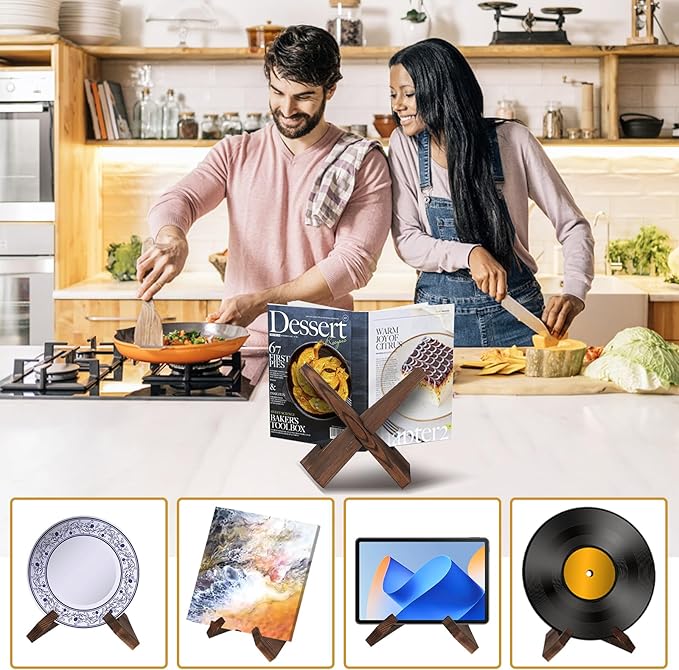 Cookbook Stand for Kitchen Counter, Wooden Rustic Book Stand, Rustic Recipe Book Holder, Cook Book Holder Stand with Natural Wooden