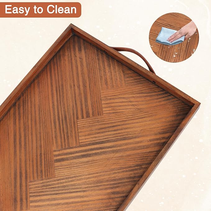 SXNOWS Large Ottoman Wooden Trays, Wood Serving Tray with Handles, Large Ottoman Tray, Wooden Serving Trays for Coffee Tables, Living Rooms and Kitchens, 24 x 16 inch