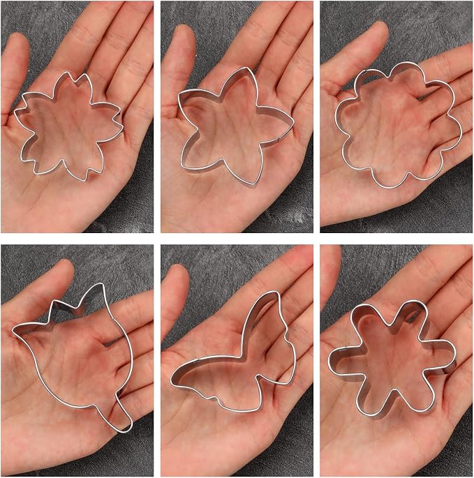Flower Cookie Cutter Set 6Pcs Summer Flowers Cookie Cutters-Daisy, Tulip, Butterfly Biscuit Fondant Molds Stainless Steel Cookie-Cutters for Christmas DIY Baking Tool Party Favors