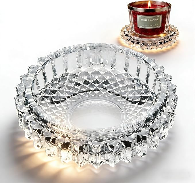 Glass Candle Holder – Modern Clear Glass Tray for Tea Lights & Votives Chic Home Decor Jewelry Holder Dish Decorative Coaster Plate Clear Candle Dish Display Accessory