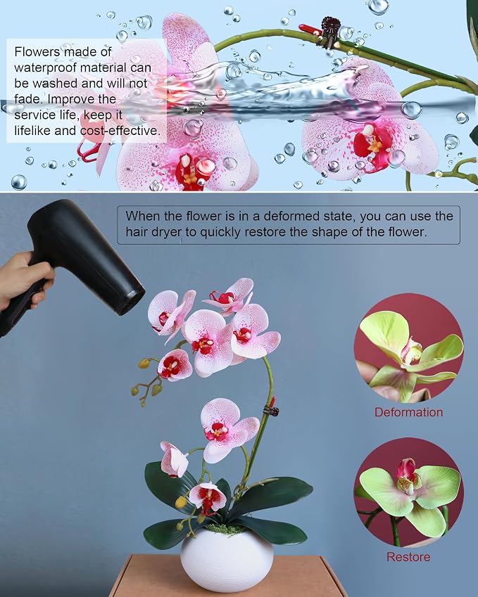 Forlaoers 17" White Fake Orchid in Vase Artificial Orchids That Look Real with Pot Artificial Flowers for Home Decor Indoor Office Bathroom Decoration Table Centerpieces