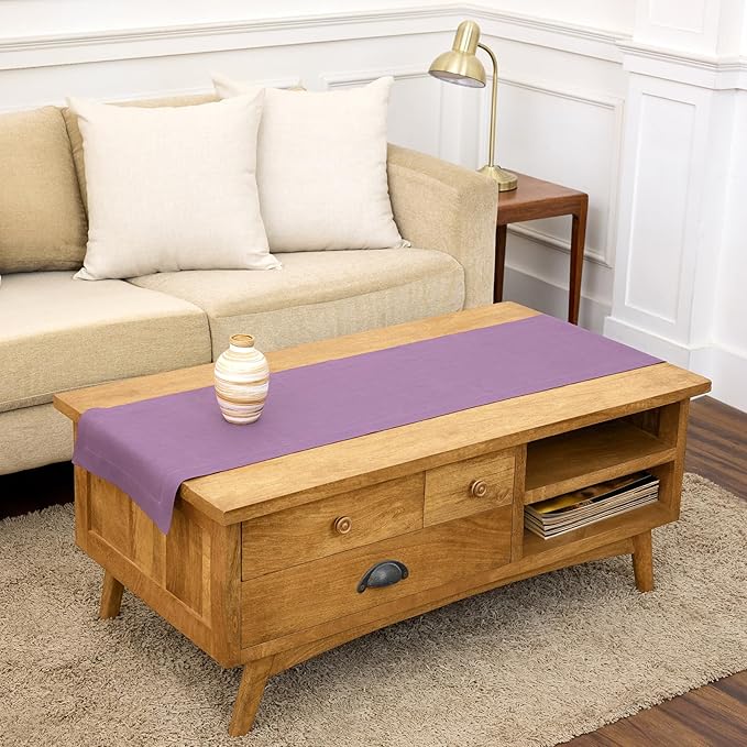 Solino Home Linen Mulberry Table Runner 48 Inches - 100% Pure Linen Farmhouse Short Table Runner 14 x 48 Inch Ideal for Dresser and Coffee Tables, Spring, Summer - Fete