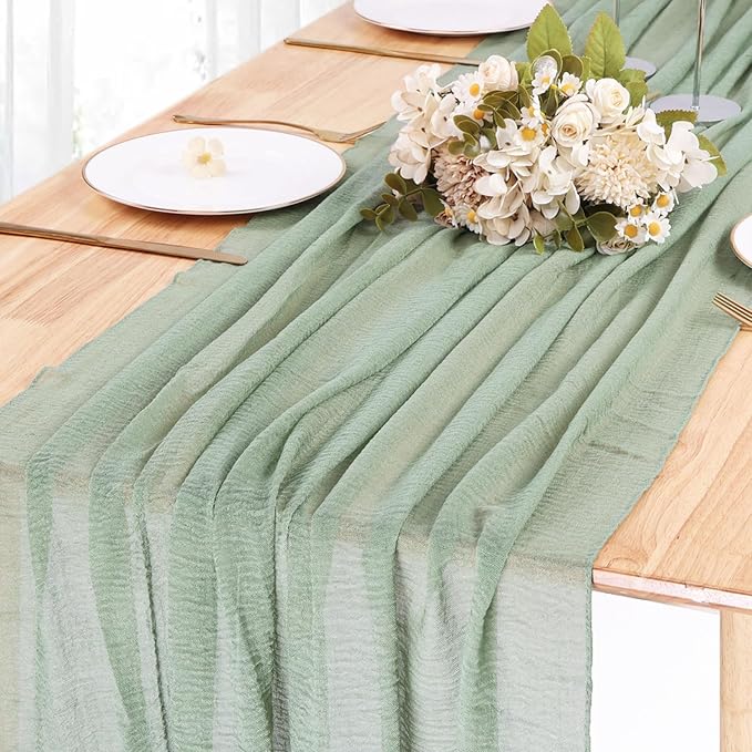 Sage Green Cheesecloth Table Runner 10ft Boho Gauze Table Runner for Baby Shower 32x120 Inches Rustic Cheese Cloth for Wedding Shower Valentines Party Summer Home Decorations