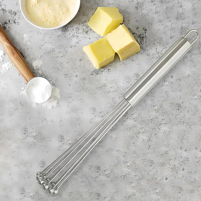 2 Pieces 10.23inch Stainless Steel Ball Whisks,Durable Manual Egg Beater, Whisk Set for Cooking,Cream whisk, kitchen baking tool,Dishwasher Safe