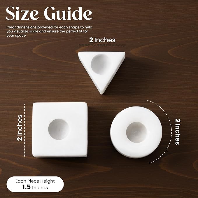 Marble Candle Holder Set of 3, White Natural Stone Candlestick Holders, Handmade Taper Candle Stick Holder, Elegant Modern Home Decor, Table Centerpiece for Living Room, Dining & Wedding Gift