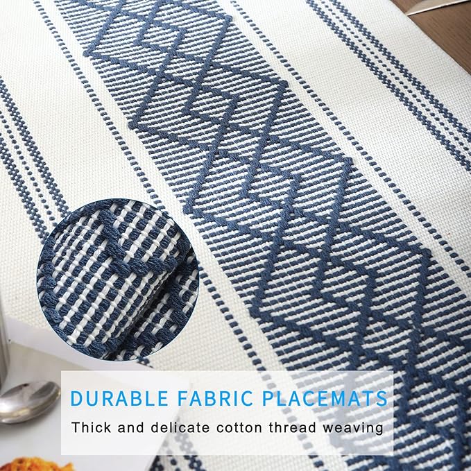 Elegant Thick placemats for Dining Table Decor Farmhouse Heat Resistant Table Place mats Set of 4 Quality Woven Cloth Placemats Washable Dinner mats (Navy Blue, 4)