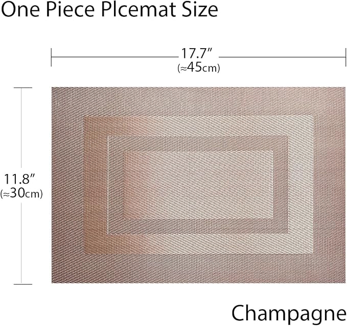 PIGCHCY Placemats,Heat Resistant Non Slip Durable Plastic Place Mats,Washable Easy to Clean Woven Vinyl Kitchen Placemats for Dining Table Set of 4 (Champagne)
