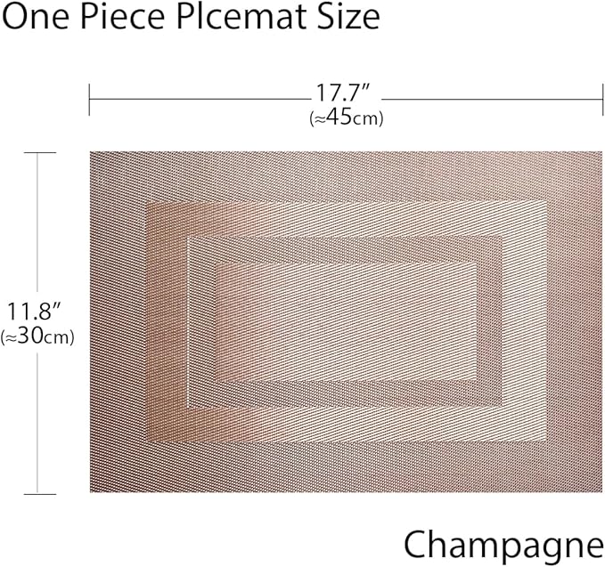 PIGCHCY Placemats Set of 6,Washable Woven Vinyl Kitchen Table Mats Non Slip Durable Placemats,Heat Resistant Placemats for Dining Table (Champagne)