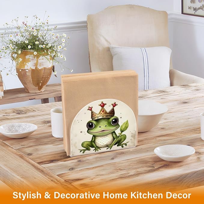Qilmy Cute Frog King Napkin Holder for Tables –Artistic Girls and Butterflies Napkin Holders for Kitchen, Table Napkin Holders, Cocktail Napkin Holder,Paper Napkins Holder